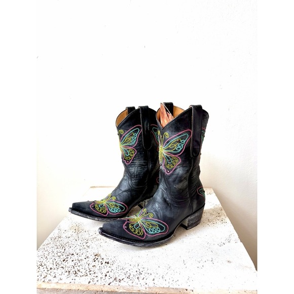 Old Gringo Swarovski Crystals Butterfly Cowboy Black Cowgirl Boots Size 5 NEW